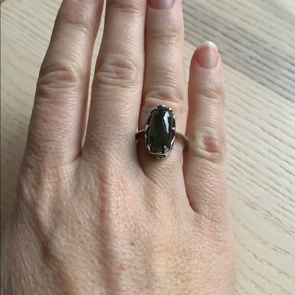 Green amber sterling silver ring - Picture 3 of 5